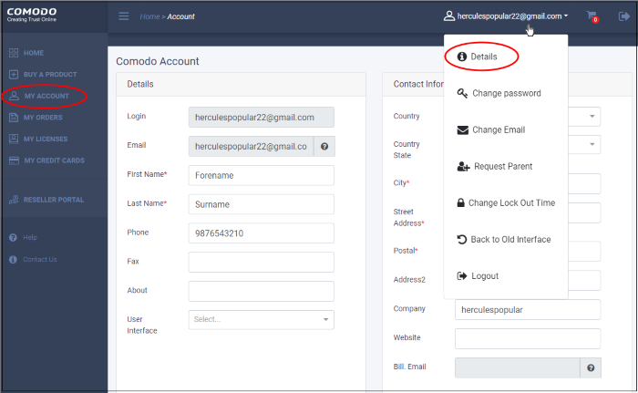 Manage Your Account Account Management Software Comodo Accounts Manager